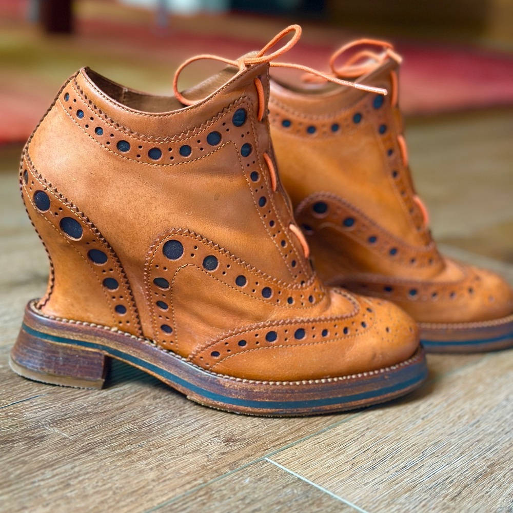 Acne Studios Spin Tan Wedge Ankle Boots